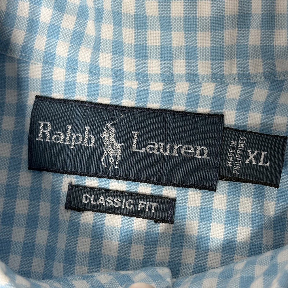 Ralph Lauren Men Gingham Check Shirt Size XL Light Blue‎ Long Sleeve Button Down - Picture 5 of 10